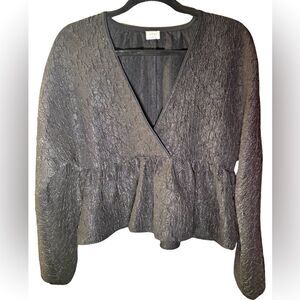 Blouse – Size Small Wilfred Textured Peplum V-Neck Long Sleeve Top